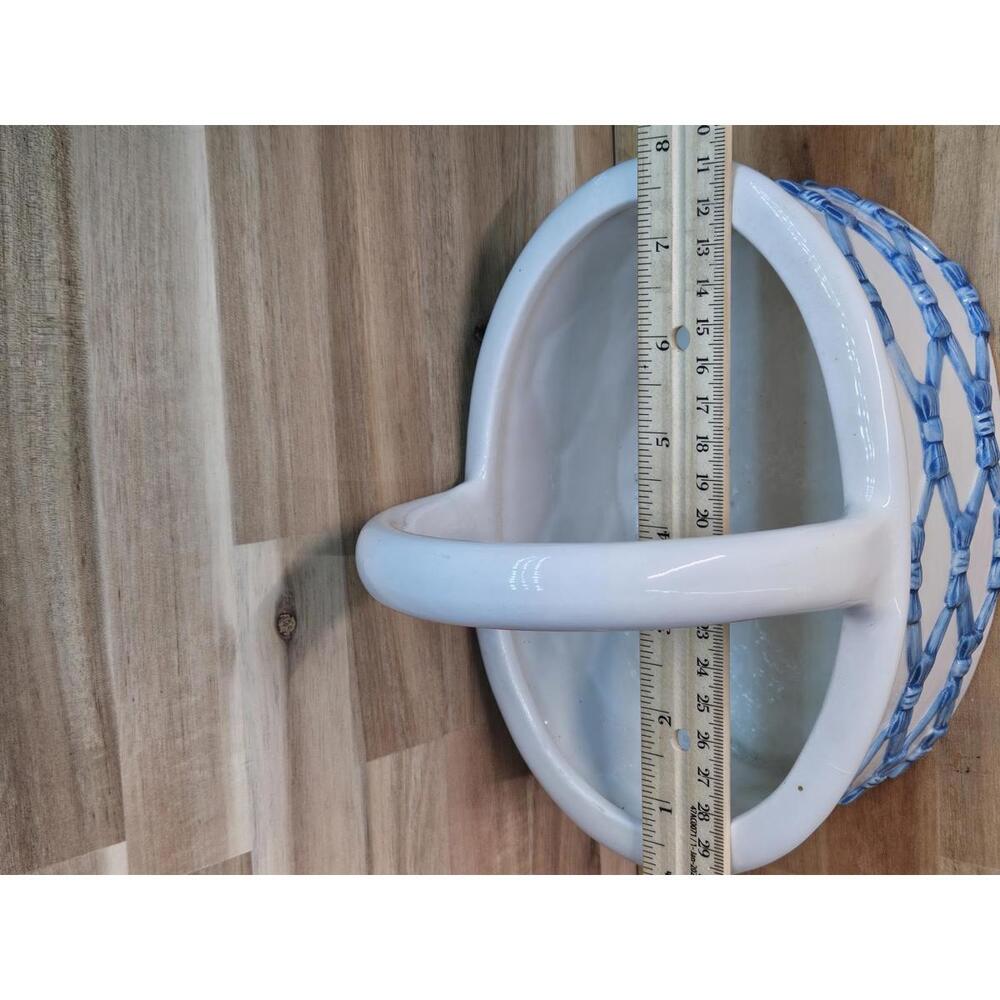 Vintage Italian Ceramic Lattice Basket Blue Woven Pottery 7" Tall Spring/Easter - Picture 13 of 15